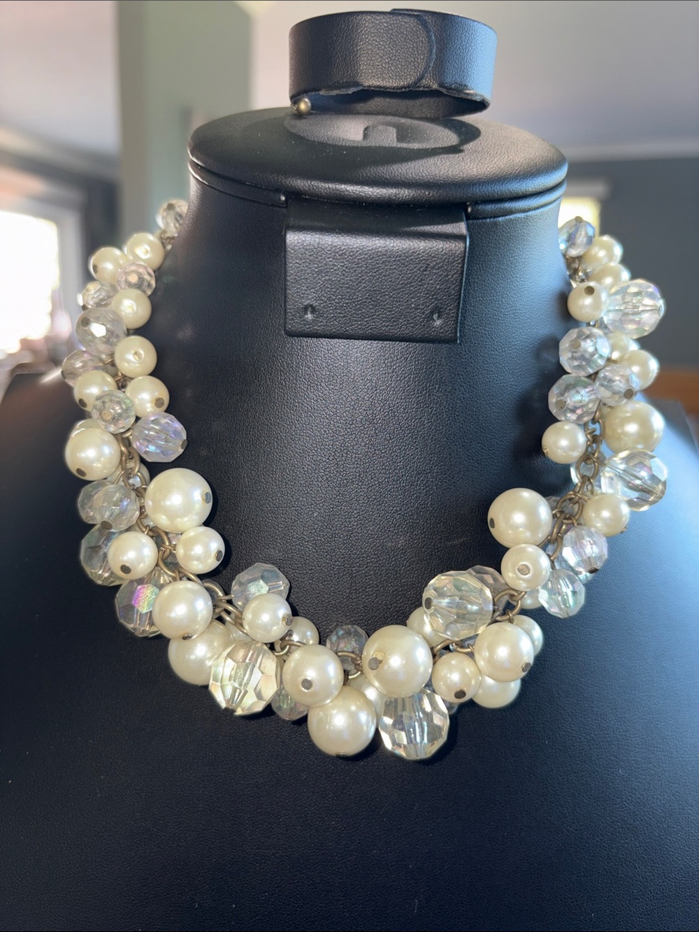 Classic Ivory Pearl & Crystal Cluster Necklace - Women Jewelry